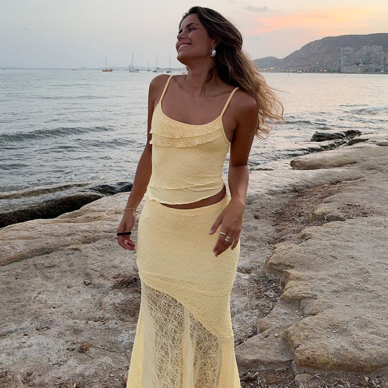 Golden Lace Cami & Skirt Duo