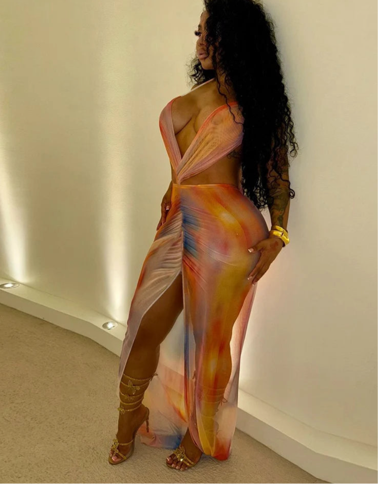 Sunset Mirage Cross-Halter Dress