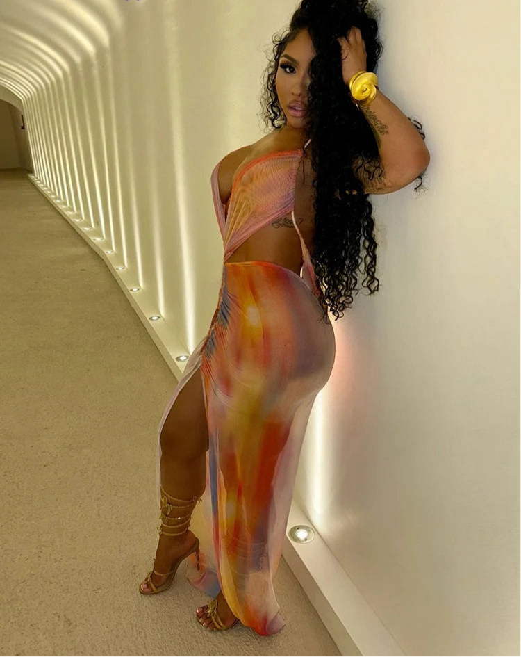 Sunset Mirage Cross-Halter Dress