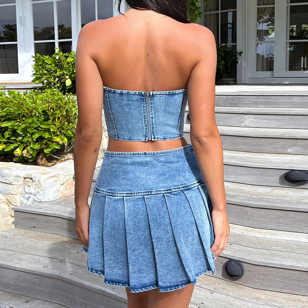 Blue Jean Co-Ord Tube & Skirt