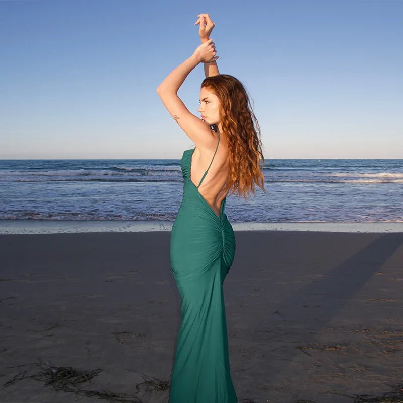 Emerald Elegance Ruched Maxi D