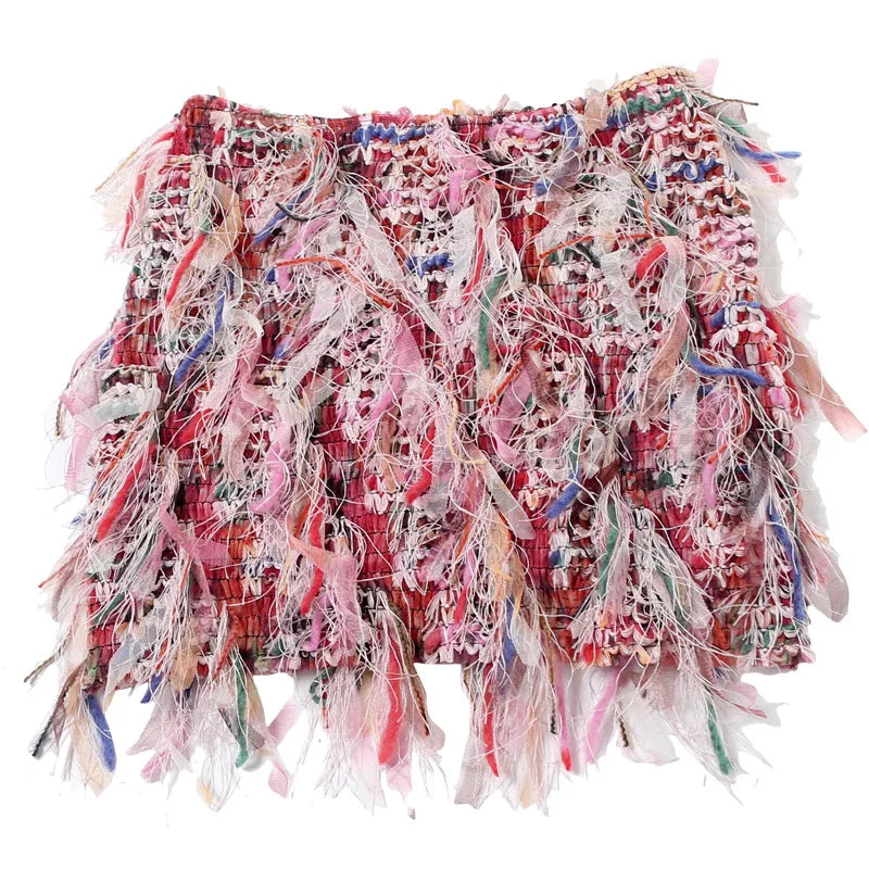Boho Stripe Fringe Skirt