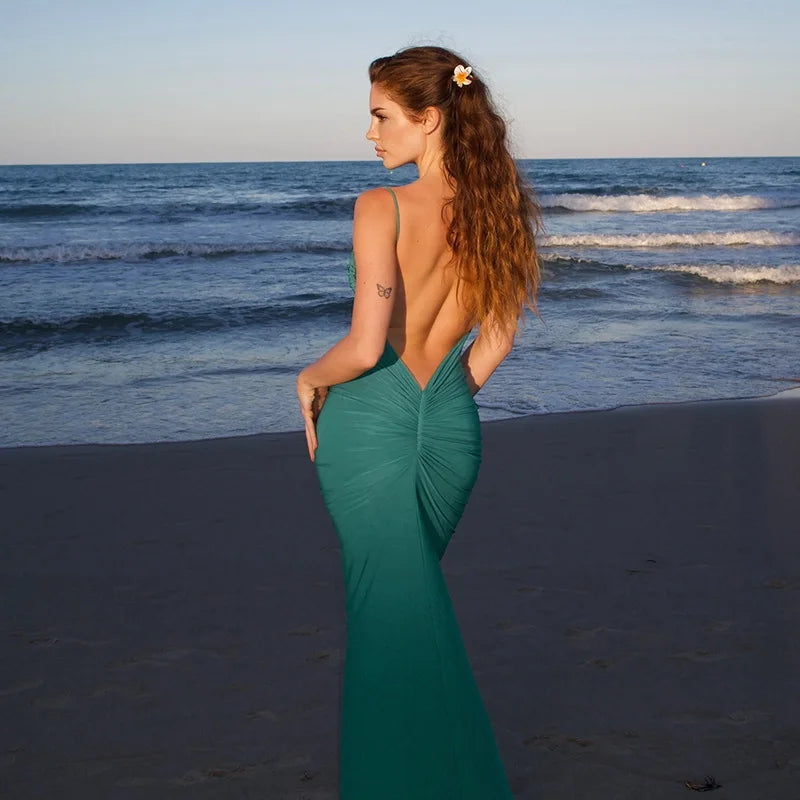 Emerald Elegance Ruched Maxi D