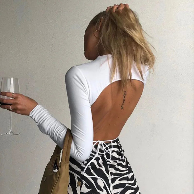 Bare-Back Long-Sleeve Crop