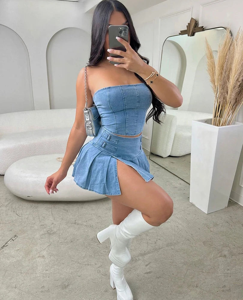 Blue Jean Co-Ord Tube & Skirt