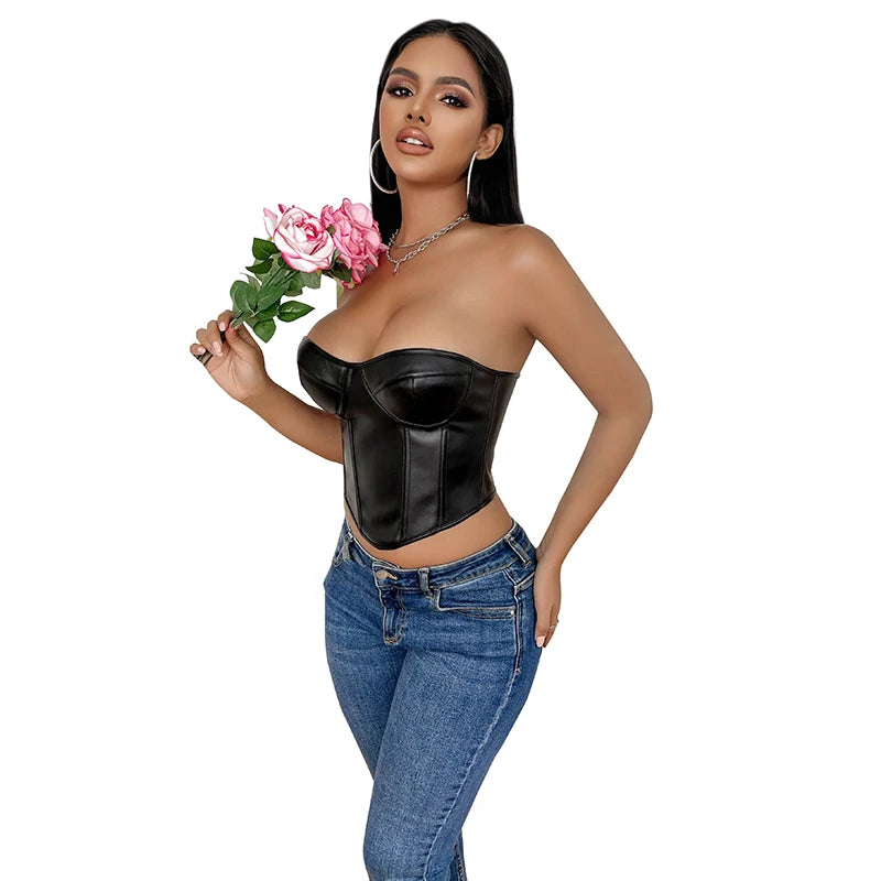Faux Leather Bustier Top