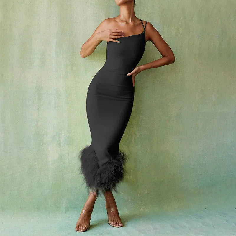 Eden Fur-Trim Midi Dress