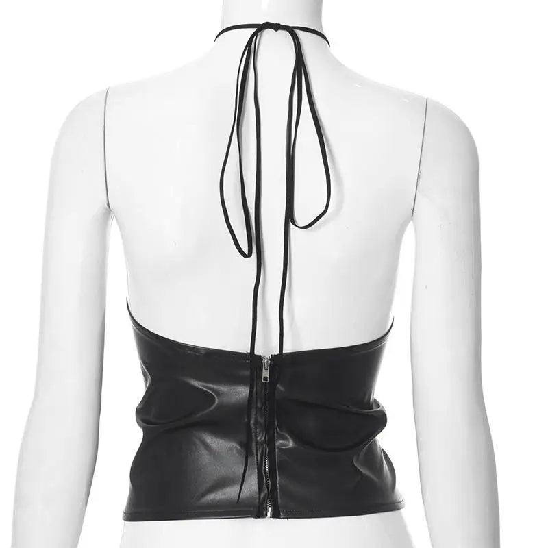 Faux Leather Halter Crop