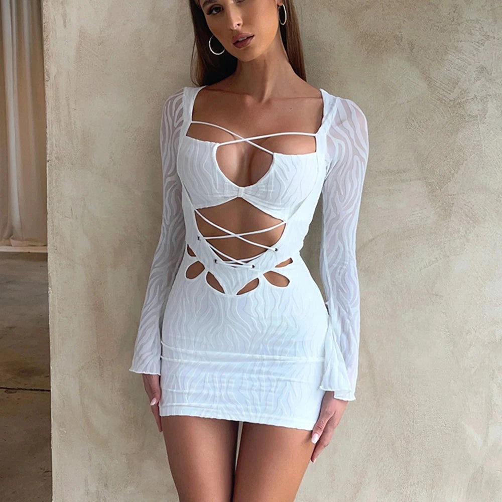 Ivory Halo Long Sleeve Mesh Mini