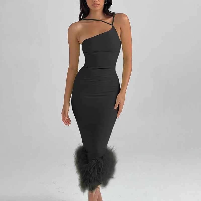 Eden Fur-Trim Midi Dress