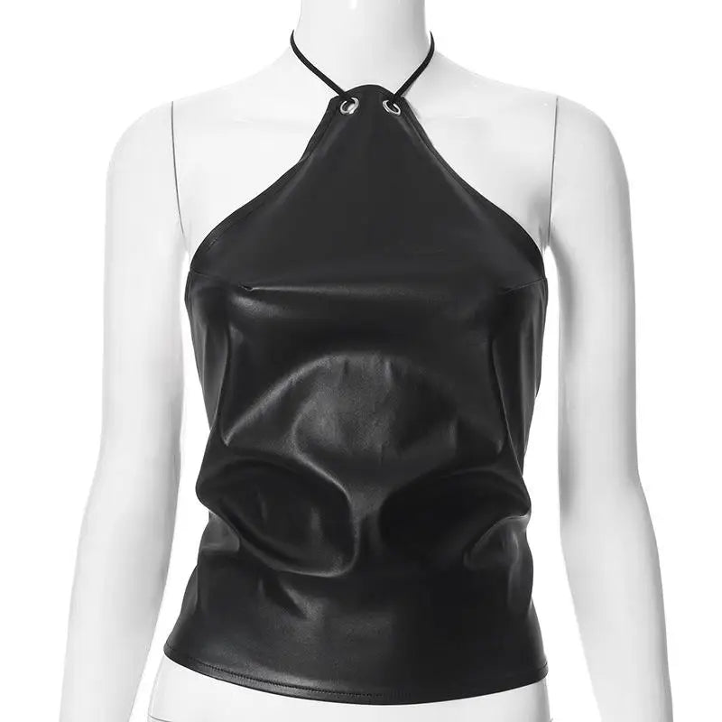 Faux Leather Halter Crop