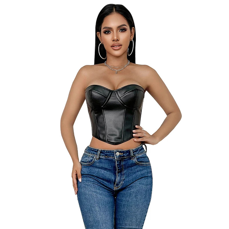 Faux Leather Bustier Top