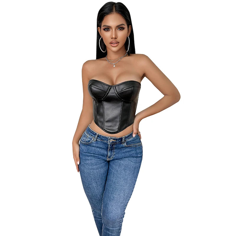 Faux Leather Bustier Top