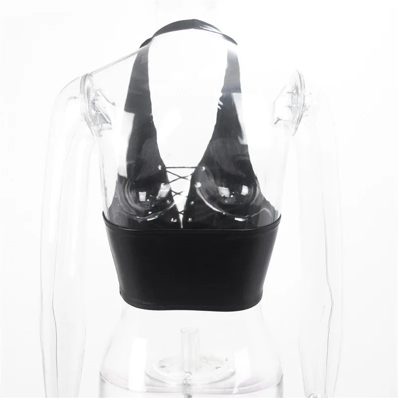 Faux Fierce Lace-Up Halter Crop