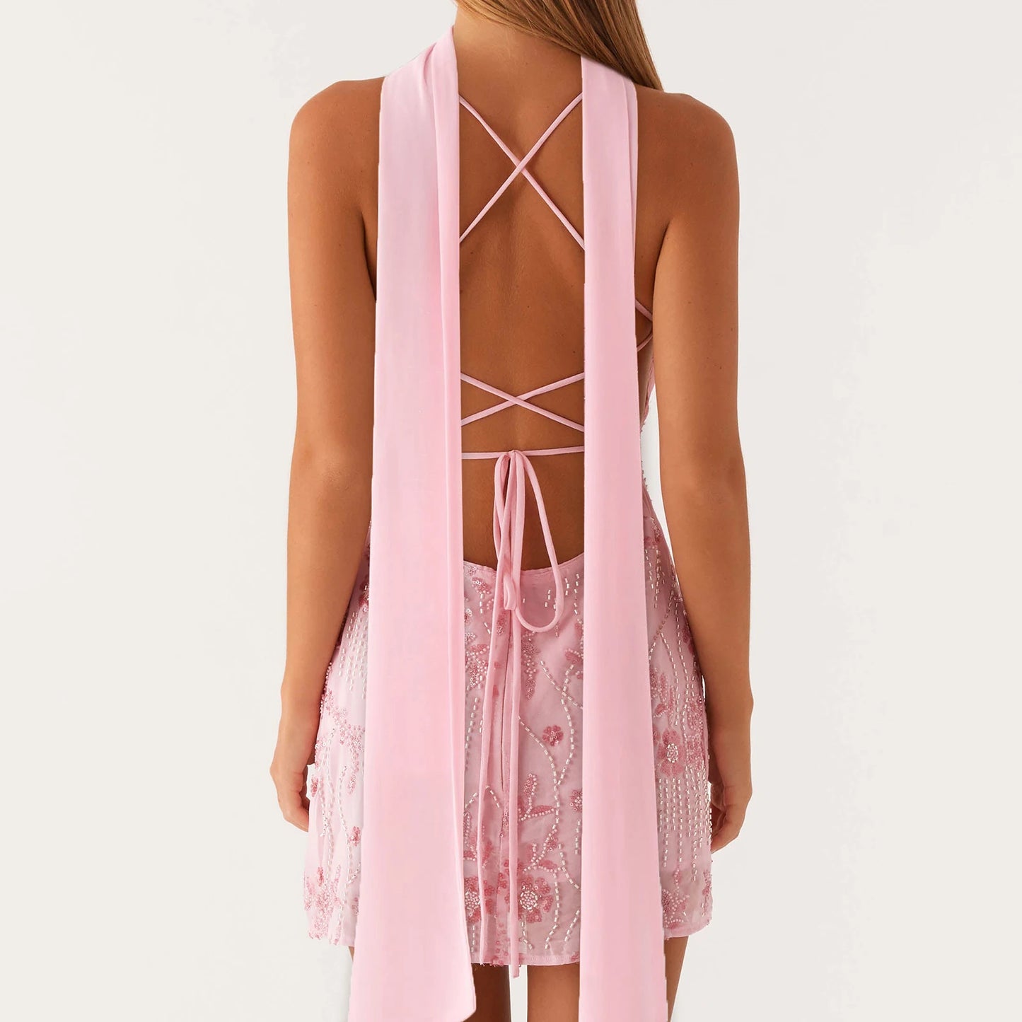 Shimmering Flora Mini Dress