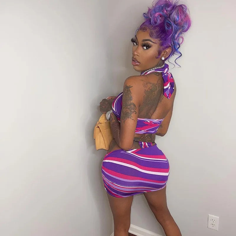 Violet Twist Halter Swim & Skirt Duo
