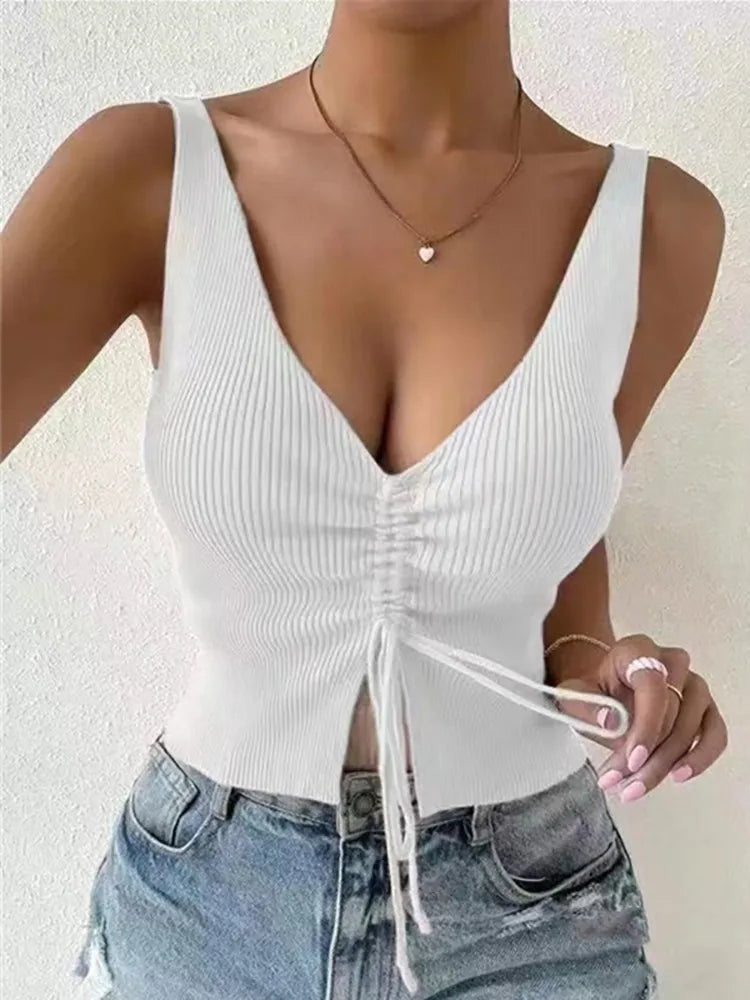 Ribbed Tie-Front Crop
