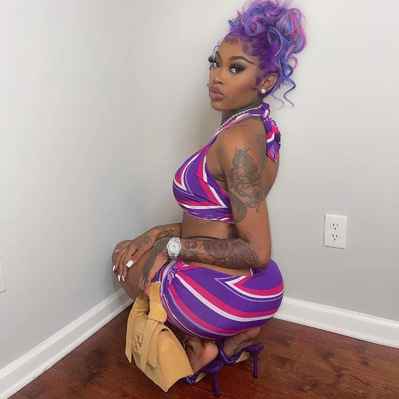 Violet Twist Halter Swim & Skirt Duo