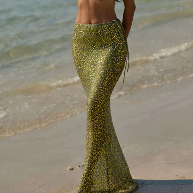 Shimmering Jade Crop & Skirt Duo