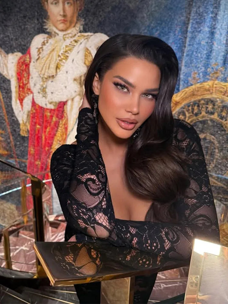 Moonlit Lace Long Sleeve Dress