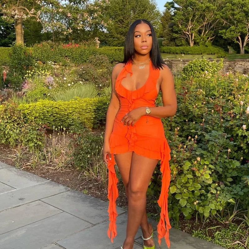 Daring Frills Halter Dress