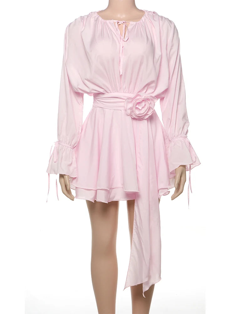 Rosette Ribbon Mini Dress