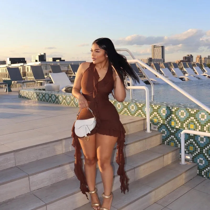 Daring Frills Halter Dress