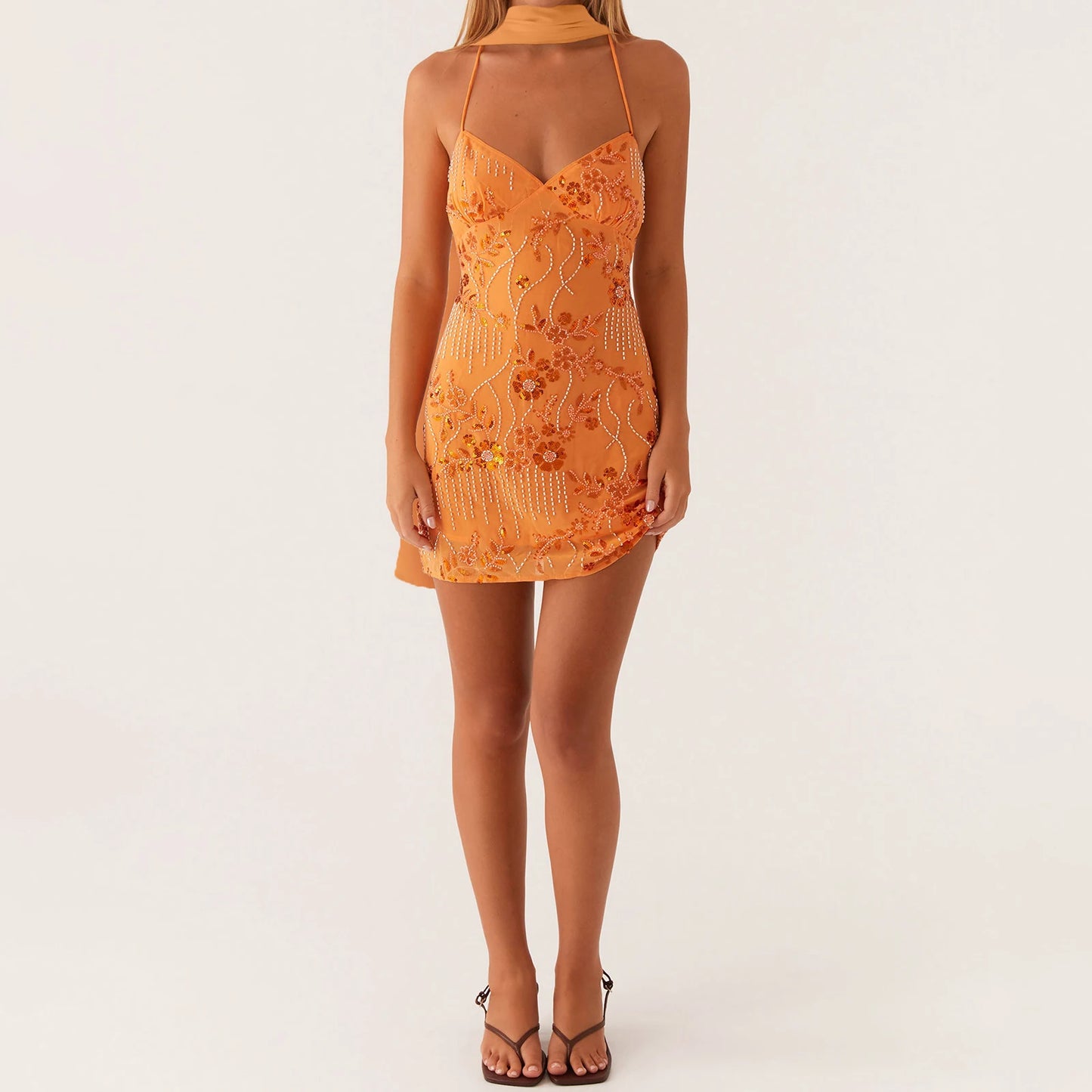 Shimmering Flora Mini Dress