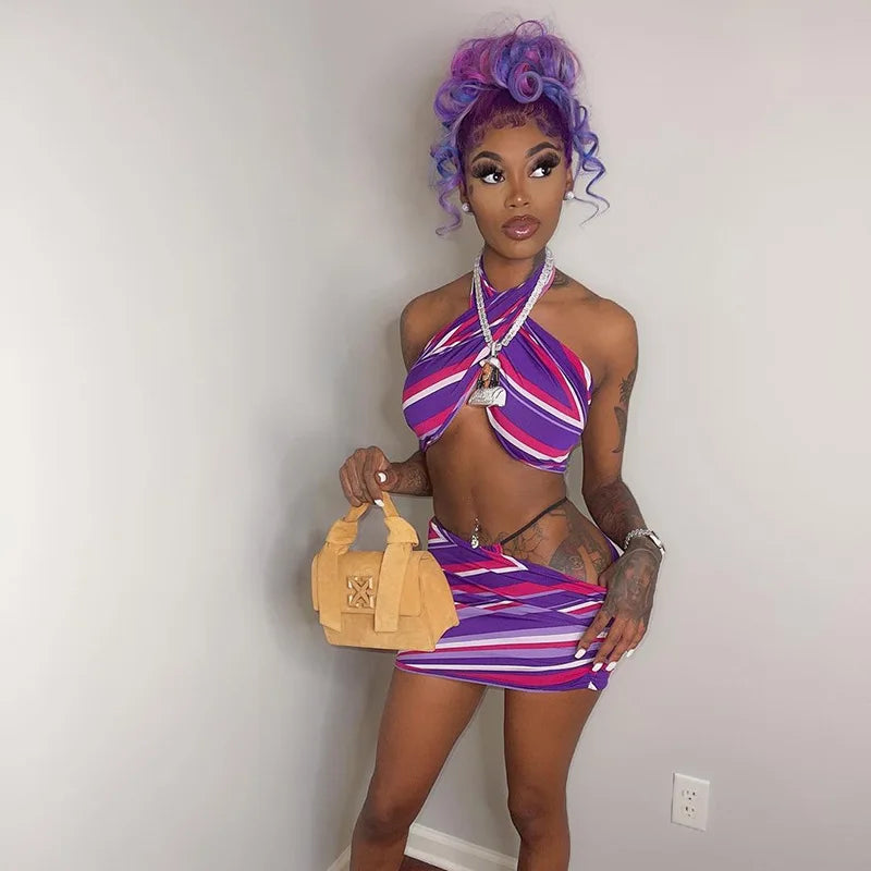 Violet Twist Halter Swim & Skirt Duo