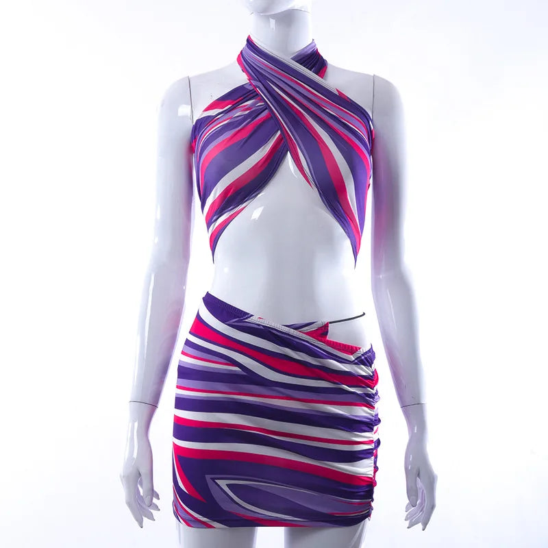 Violet Twist Halter Swim & Skirt Duo