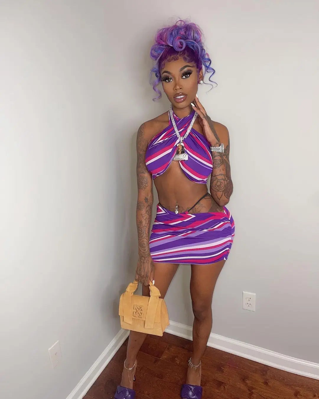 Violet Twist Halter Swim & Skirt Duo