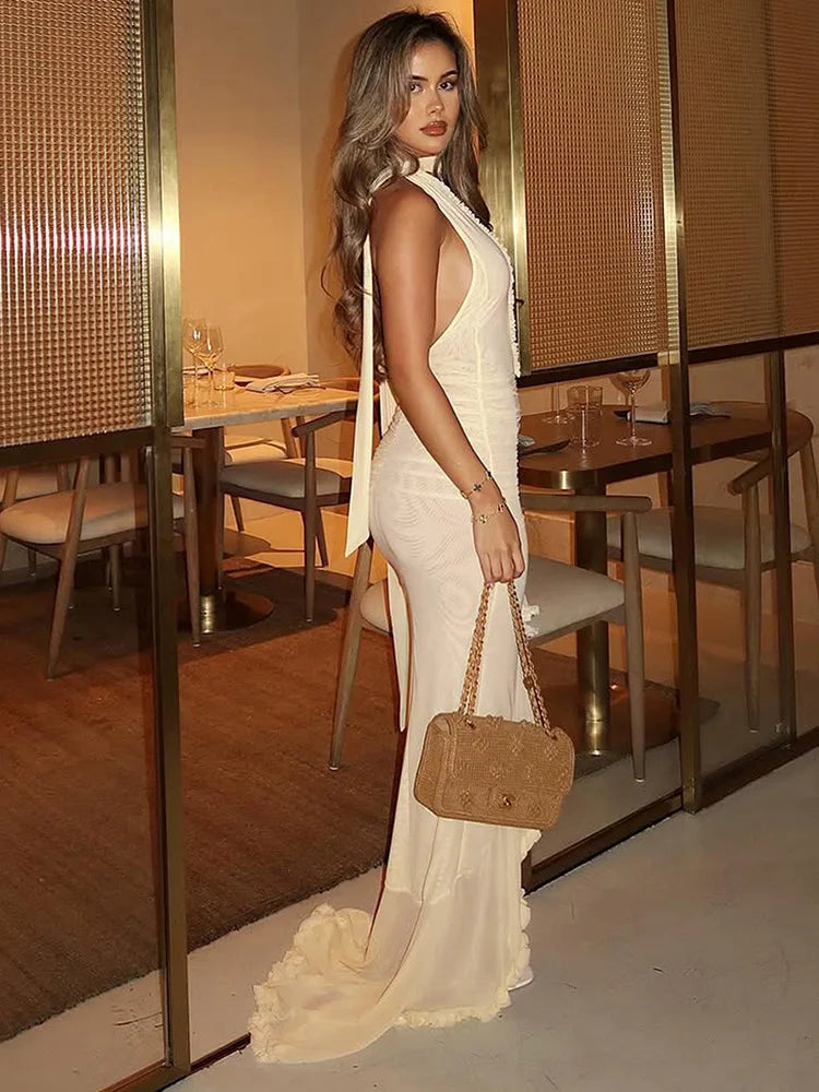 Ruffle Embrace Halter Maxi