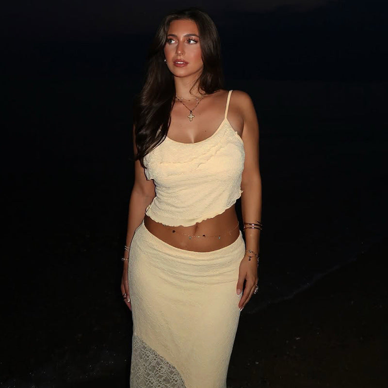 Golden Lace Cami & Skirt Duo