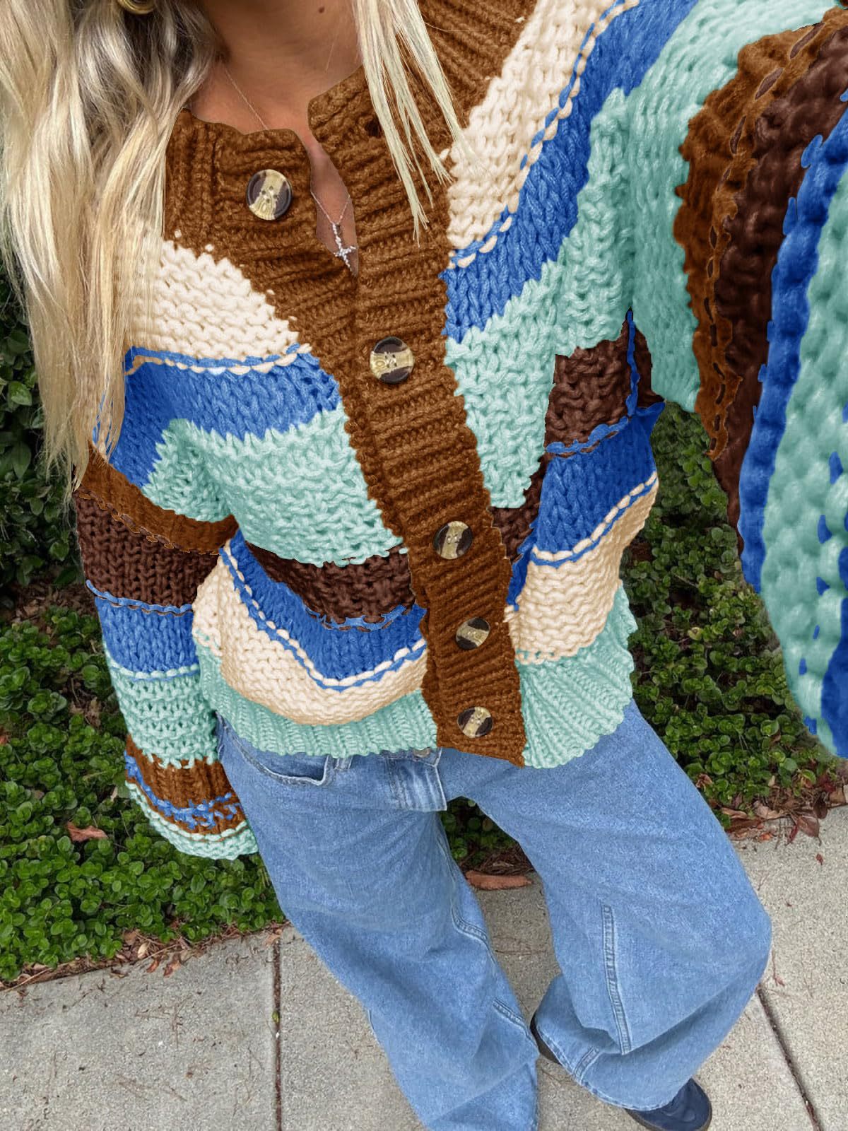 Cozy Striped Button-Up Cardigan - Dollella