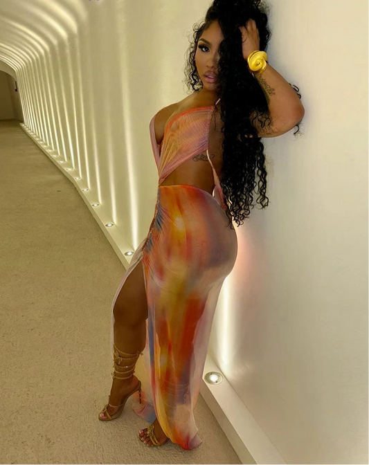 Sunset Mirage Cross-Halter Dress