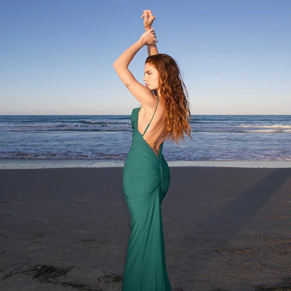 Emerald Elegance Ruched Maxi D