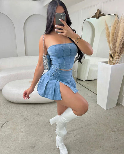 Blue Jean Co-Ord Tube & Skirt