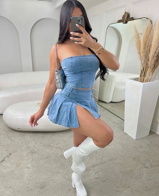 Blue Jean Co-Ord Tube & Skirt