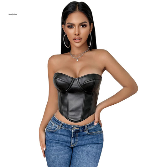 Faux Leather Bustier Top
