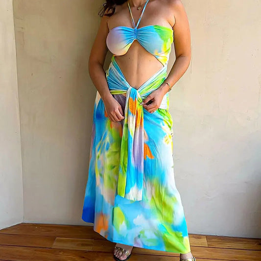 Rainbow Breeze Halter Maxi Dress Dollella