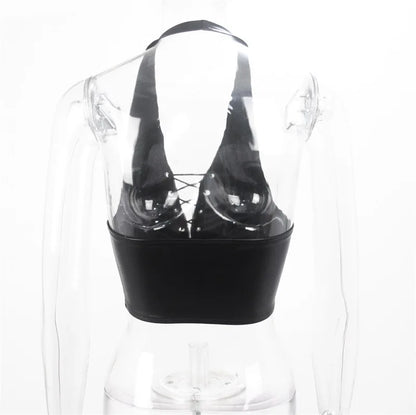 Faux Fierce Lace-Up Halter Crop