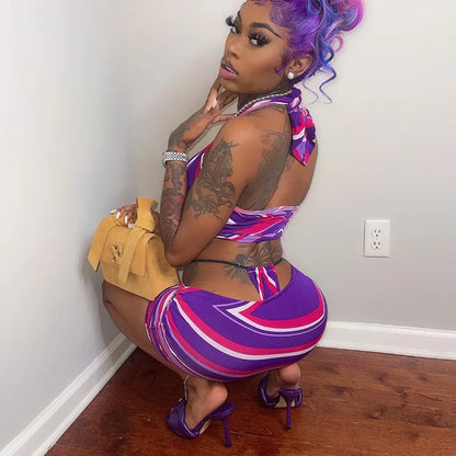 Violet Twist Halter Swim & Skirt Duo