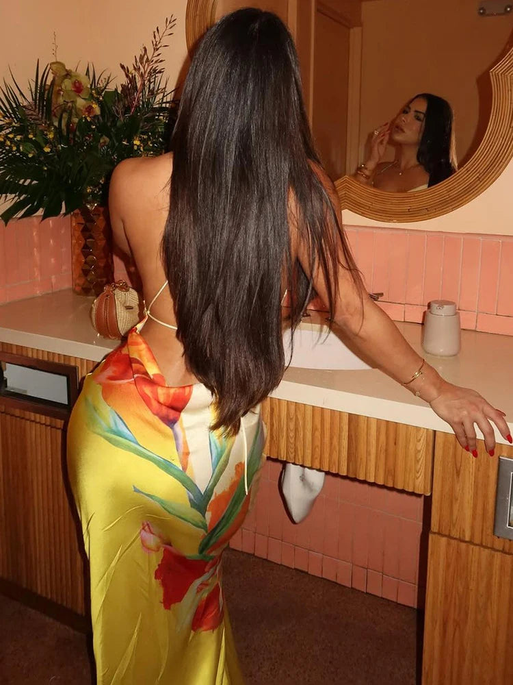 Floral Fantasy Backless Maxi Dollella