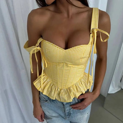 Plaid peplum corset top - Dollella