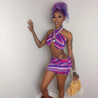 Violet Twist Halter Swim & Skirt Duo