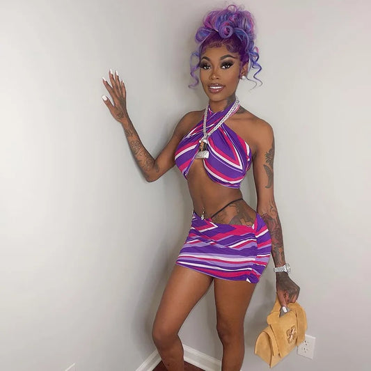 Violet Twist Halter Swim & Skirt Duo