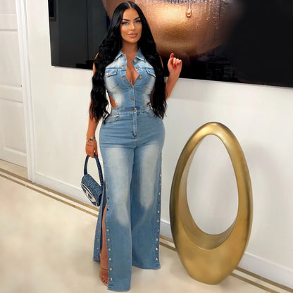 Bad & Buttoned Denim jumpsuit - Dollella