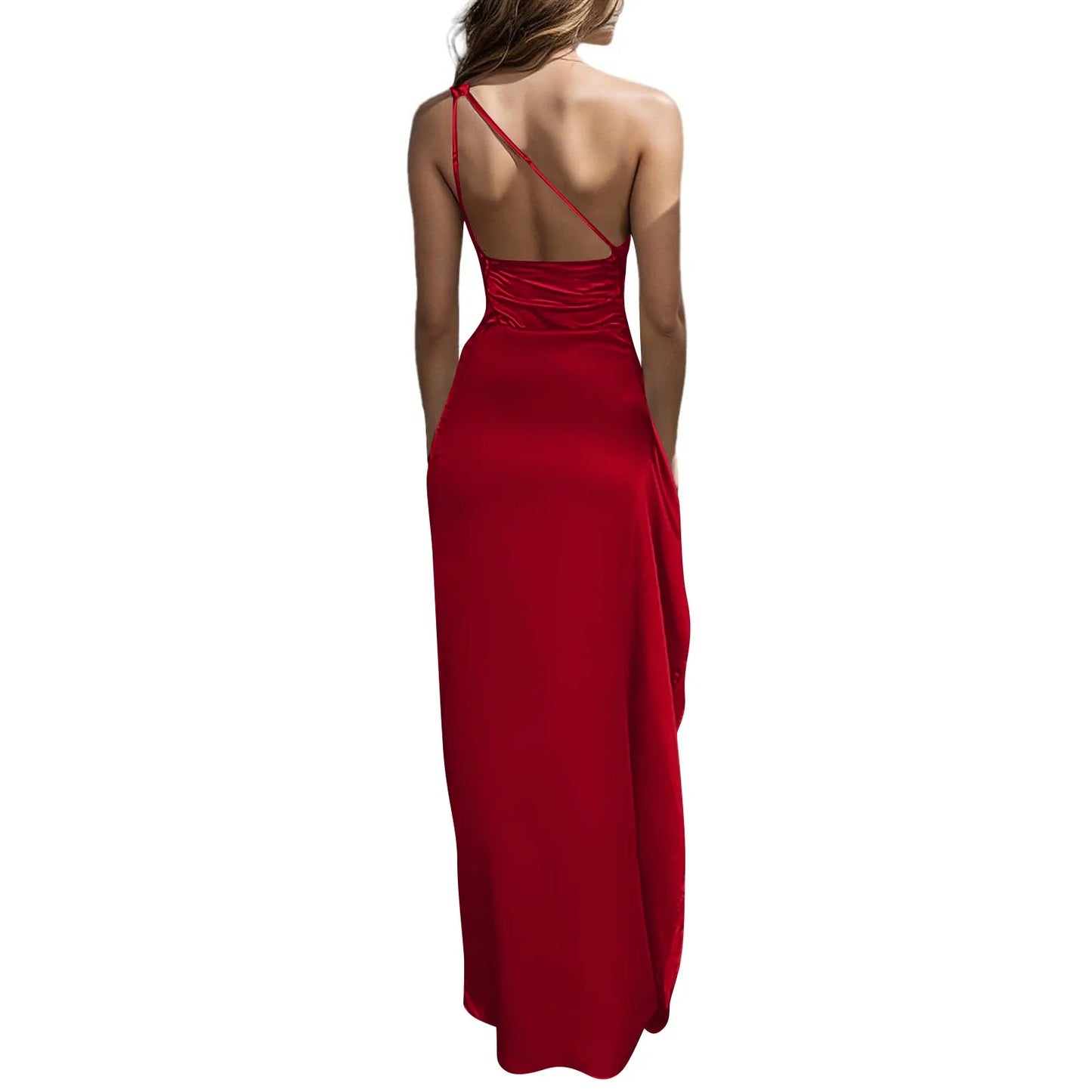 Glam One-Shoulder High-Slit Evening Gown