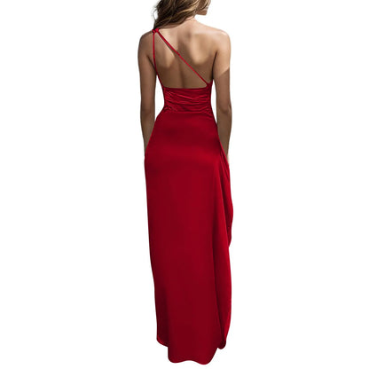Glam One-Shoulder High-Slit Evening Gown
