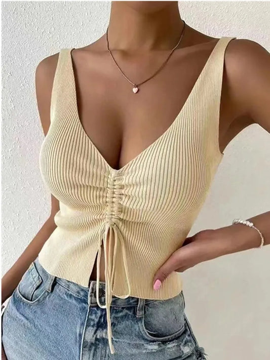 Ribbed Tie-Front Crop